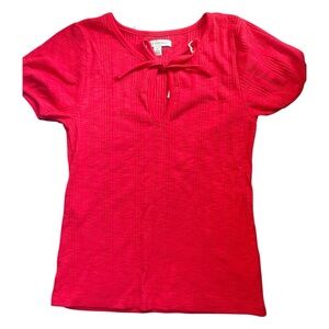 Charming Charlie Red Puff Sleeve Tie Front Blouse